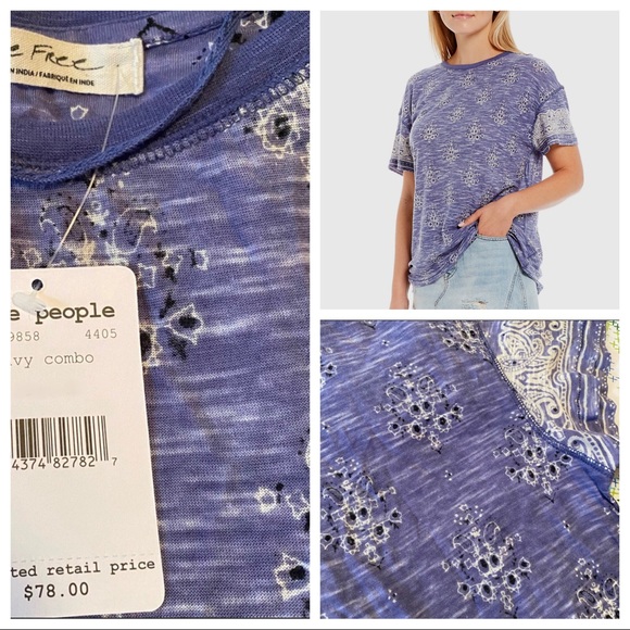 FREE PEOPLE BOHO TOP PRINT TEE T-SHIRT A2C - Picture 10 of 14